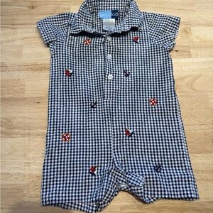 Good Lad Navy and White Checkered Baby Romper Sailboats and anchors